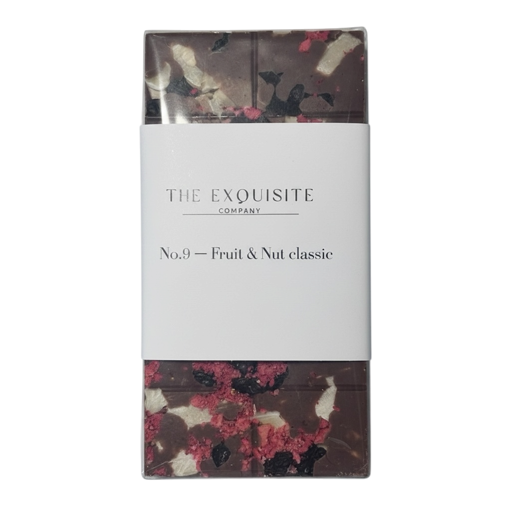 No.9 Fruit & Nut Classic.            Creamy milk chocolate filled with dried fruits and nuts